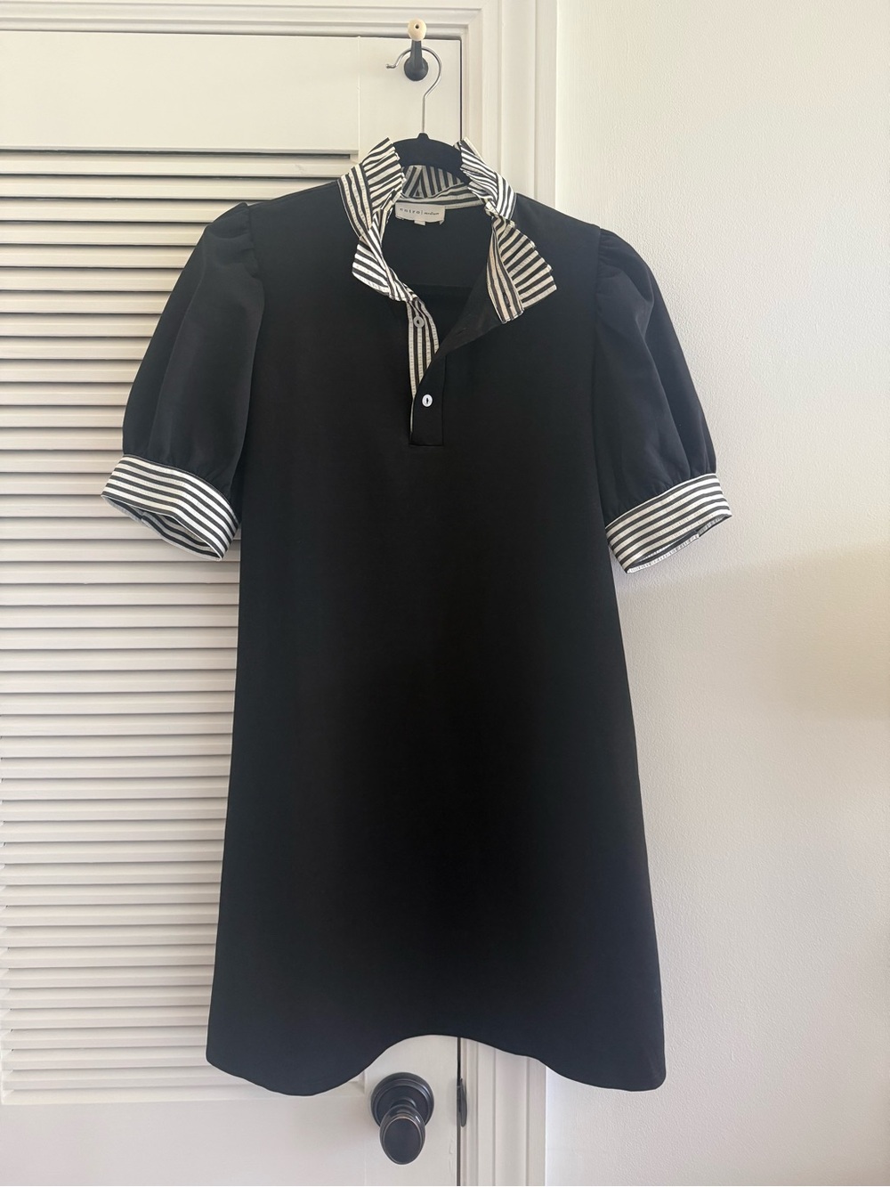 Entro Black Dress with Striped Collar and Cuff Accents size medium
